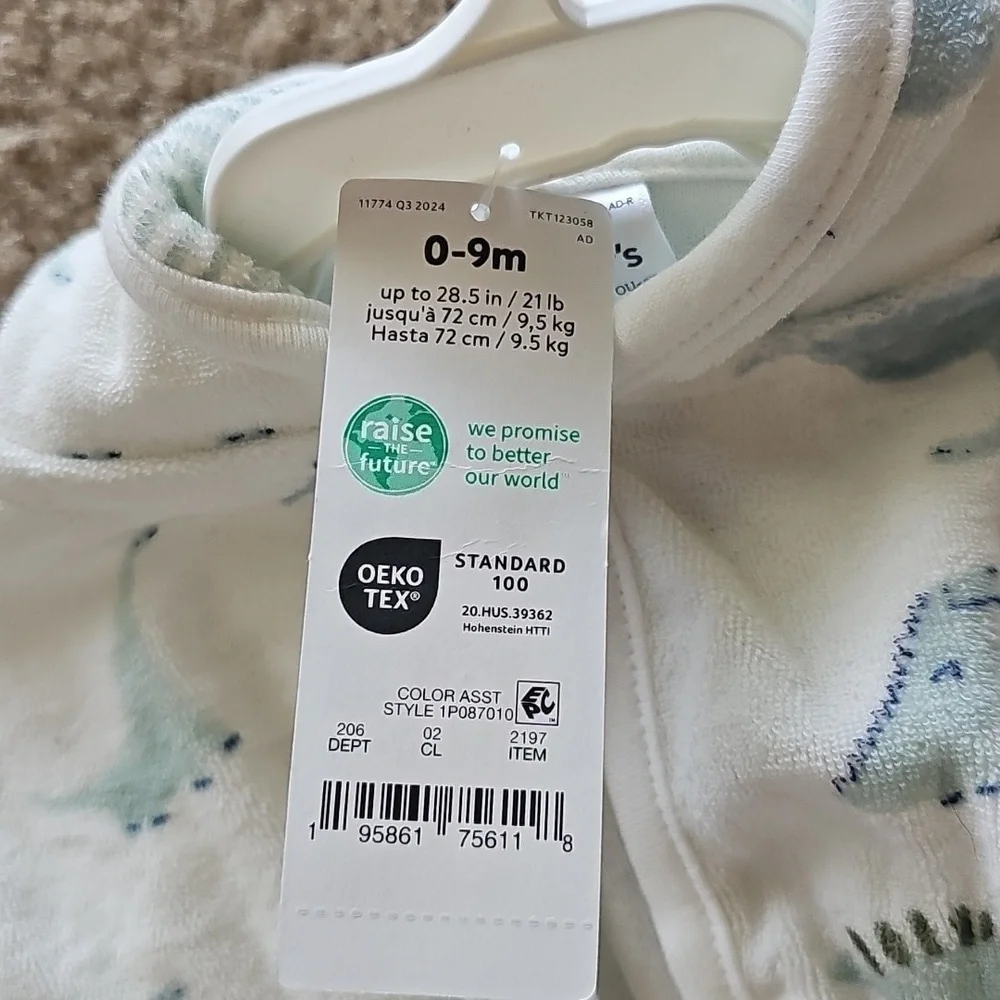 Carter's Green Dino Bath Robe 0 9 Months
